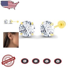 Genuine 14K Yellow Gold 5mm Round CZ Studs Secure Screw Back Hypoallergenic