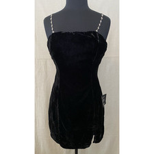 NWT Lulus Dress Size S/M Black Velvet Cocktail Party Formal Jeweled Straps