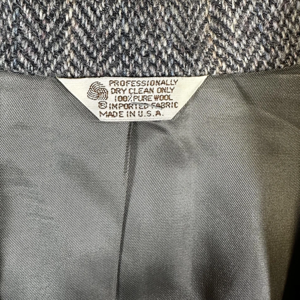 Vintage Harris Tweed Blazer Mens 41S Brown Herringbone Wool Hunt Valley USA 80s - Image 4 of 4
