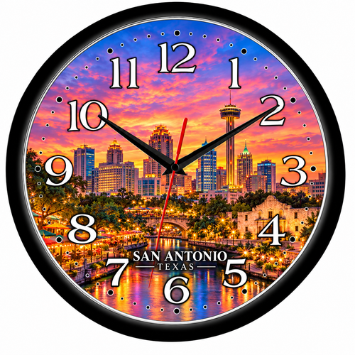 San Antonio Texas Skyline 10 Inch Wall Clock Alamo River Walk Decor | Quartz - Afbeelding 1 van 3