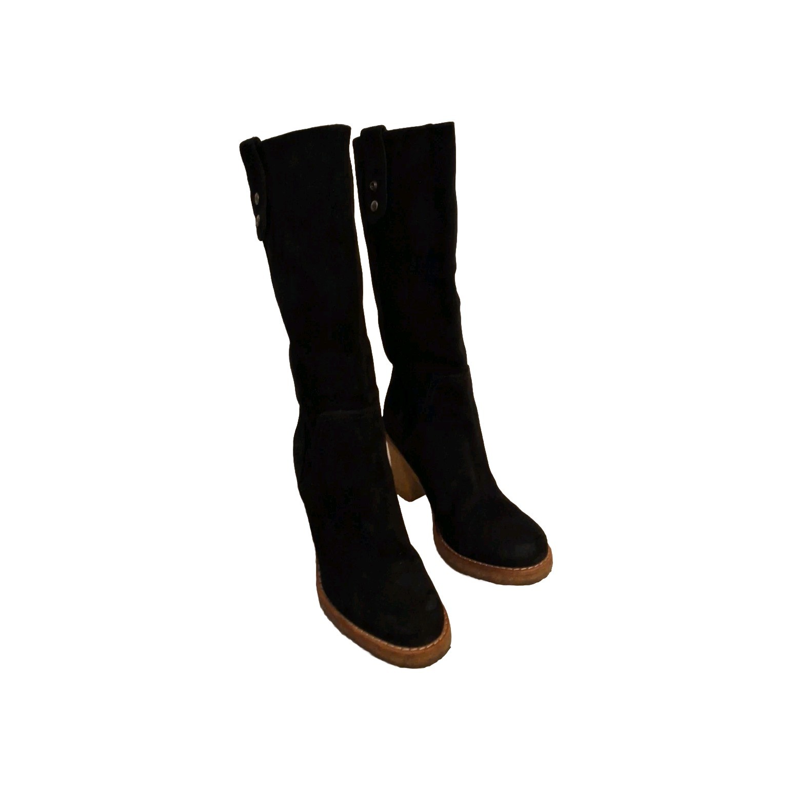 Womens UGG Josie size 7 black Suede Leather Tall Boots image 2