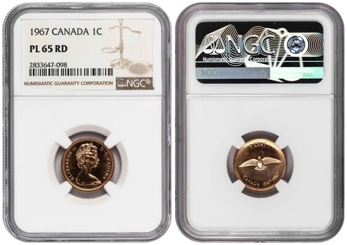 i-650309 Canada 1 Cent 1967 NGC PL 65 RD !!!Almost TOP POP!!!