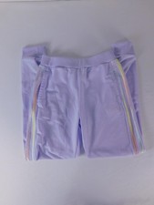 Adidas Track Pants Kids 10-12 Purple Rainbow Stripe Ankle Elastic Waist Knit