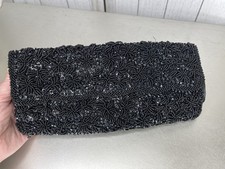 Vintage Clutch Satin Beaded Sequin Floral Purse Evening Bag Hand Made Hong Kong