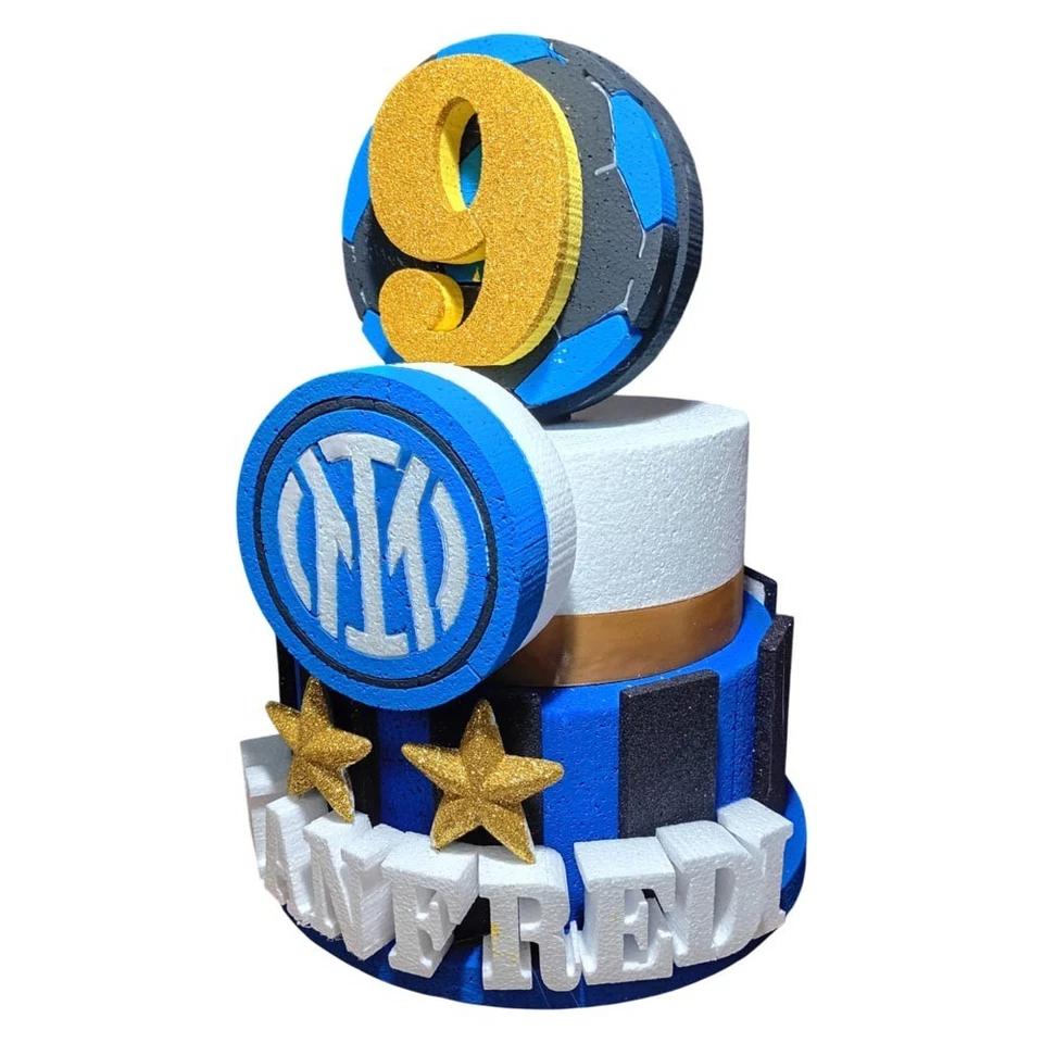 TORTA IN POLISTIROLO PERSONALIZZATA INTER PER FESTE E COMPLEANNO NERO AZZURRO - Immagine 2 di 3