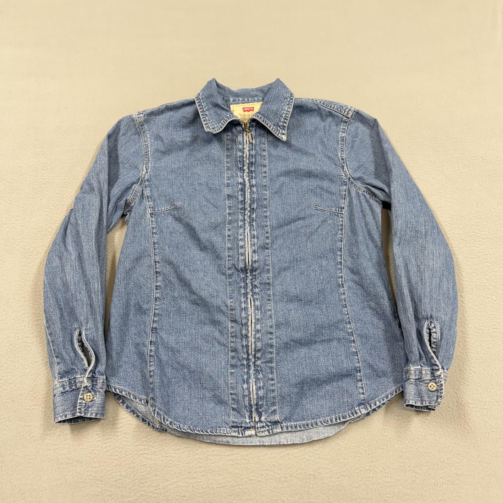 Levis Blouse Womens Medium Blue Denim Full Zip Collared Long Sleeve Jeanswear