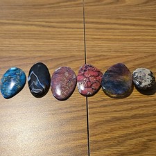 Lot of 6 Polished Oval Stone Cabochons, Assorted Multicolor Patterns