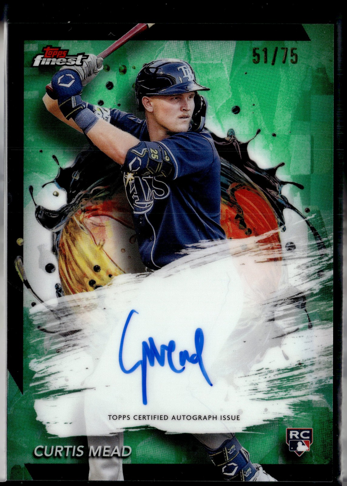 (6223) Curtis Mead #/75 2024 Finest On Card Auto Green Refractor RC Rays