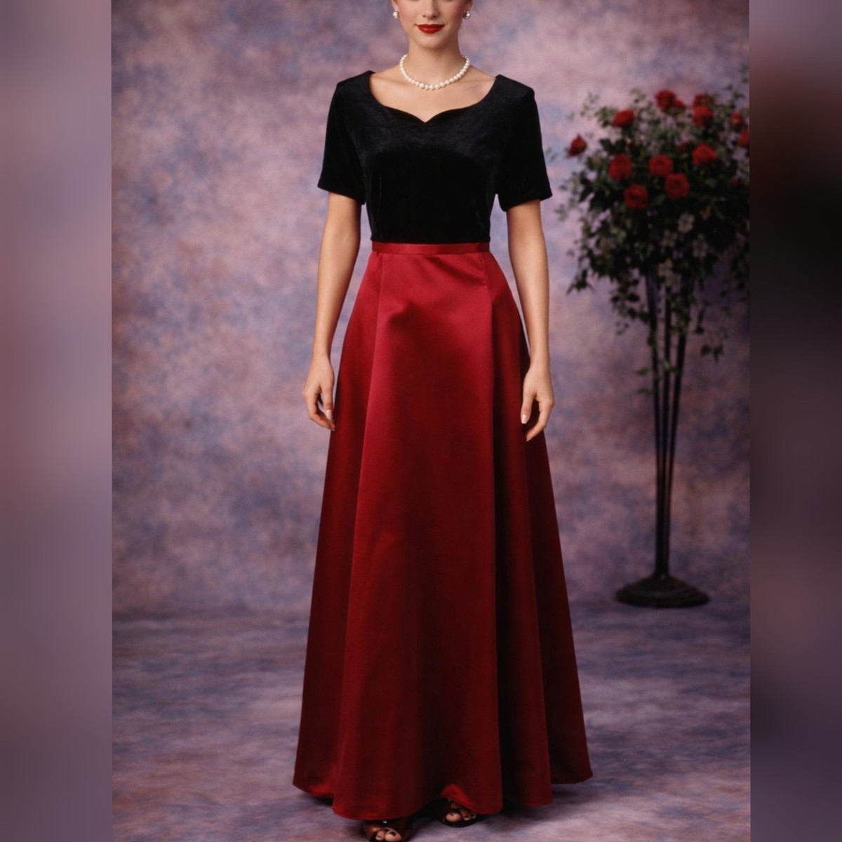 open lace back dress Bb Collections 1980s Red Asymmetric Rose Motif Dress