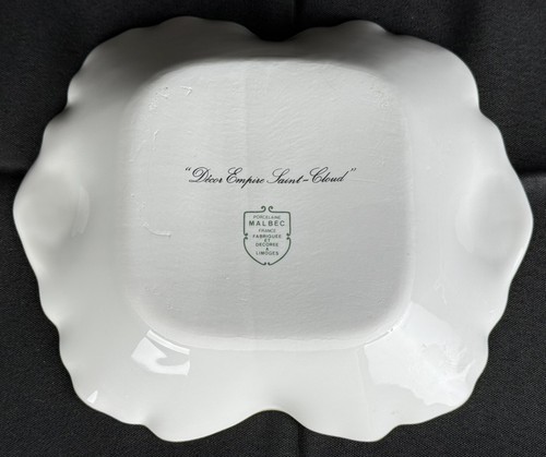 Malbec Limoges Porcelain Ruffle Rimm Handled Dish Decor Empire Saint-Cloud - Picture 2 of 3