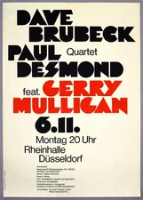 DAVE BRUBECK & GERRY MULLIGAN – mega rare vintage orig 1972 jazz concert poster