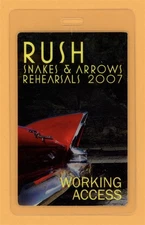 Rush 2007 Snakes & Arrows Tour Rehearsals Laminated Backstage Pass