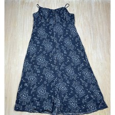 Madewell Indigo Blue Tie Back Button Front Archival Floral Print Midi Dress 8