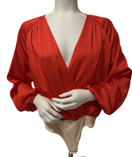 Lovers  Friends Women's Bodysuit Red V -Neck Long Sleeve Bodycon Sz S