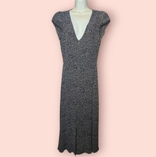 Reformation Wellfleet Dress Vneck Open Back Micro Floral Midi Flowy Black/White