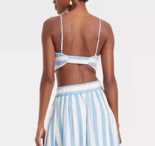 Damen A New Day ärmelloses Leinen Cropped Tank Top blau gestreift M neu mit Etikett - Bild 2 von 7