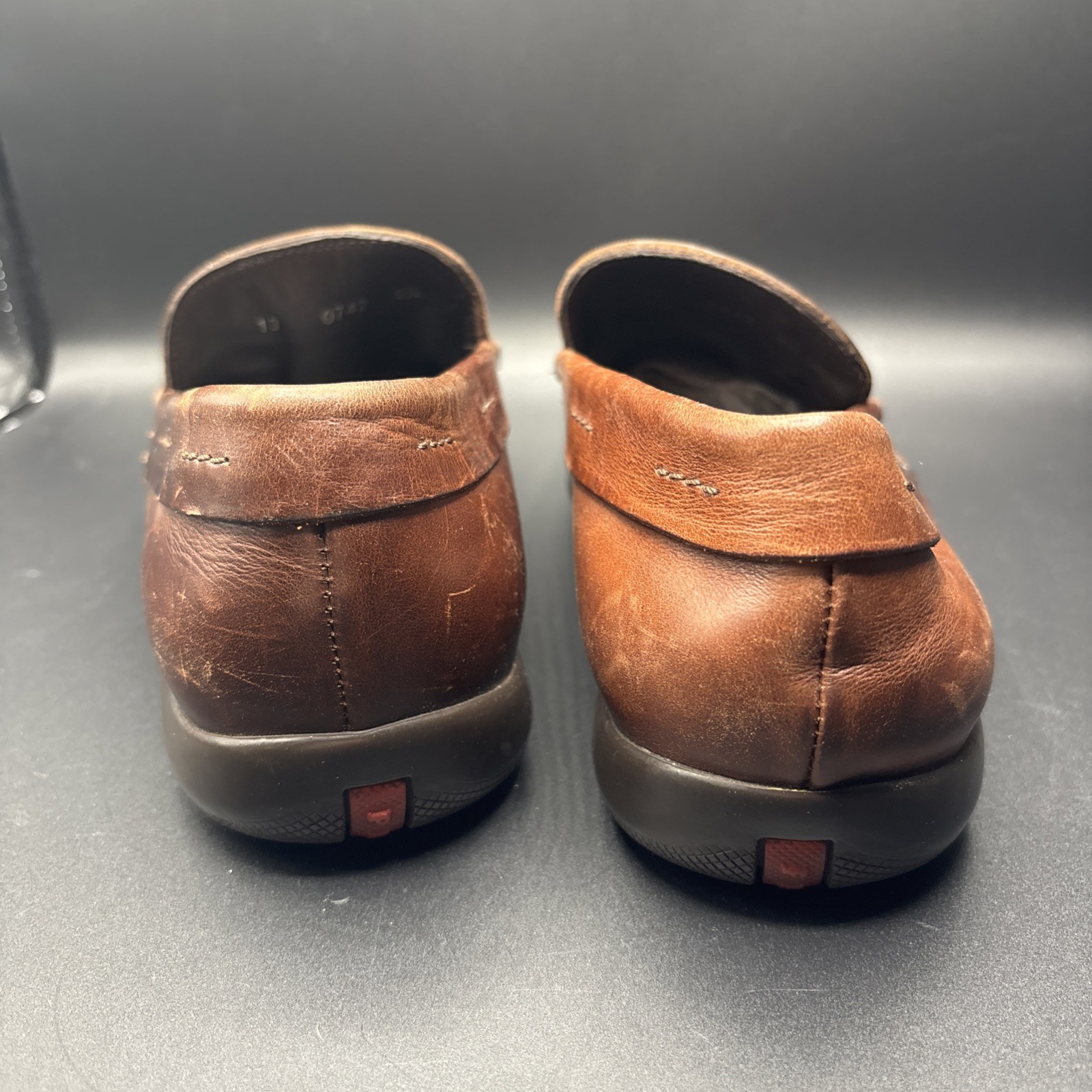 Vintage Mens PRADA Shoes Brown Leather Loafers Size UK 9.5 US 10.5 thumbnail 6