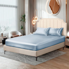 Silk Satin Fitted Sheet Soft Deep Pocket Bottom Luxury Queen Fitted Sheet Wri...