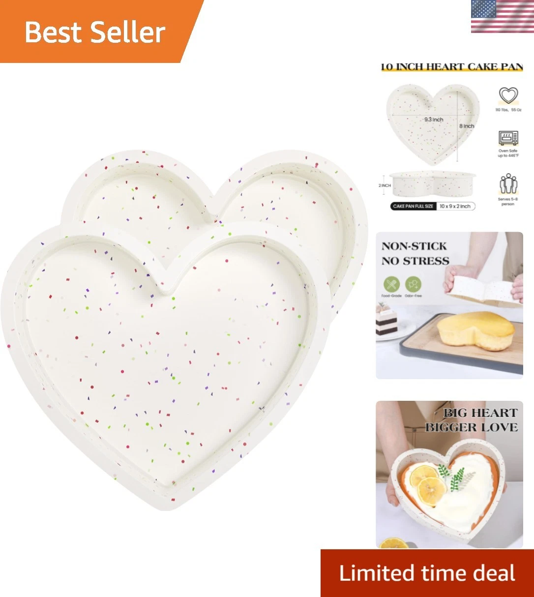 Silicone Heart Shaped Cake Pans 10 Inch Large Heart Cake Pan Nonstick Silicon...
