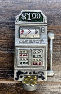 Vintage Spoontiques Pewter Slot Machine Pin Brooch Jackpot Casino