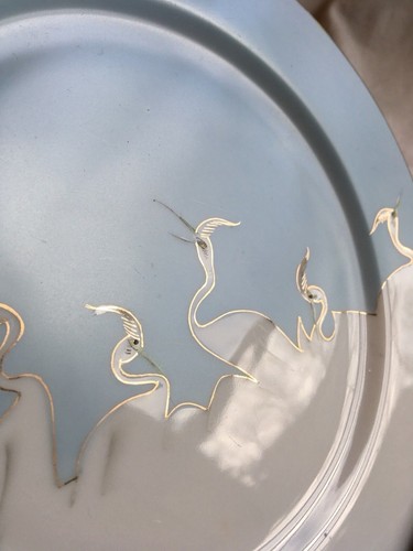 Victory Shofu Kranich Vogel Brot Dessert Teller weiß blau Himmel handbemalt Japan - Bild 1 von 10