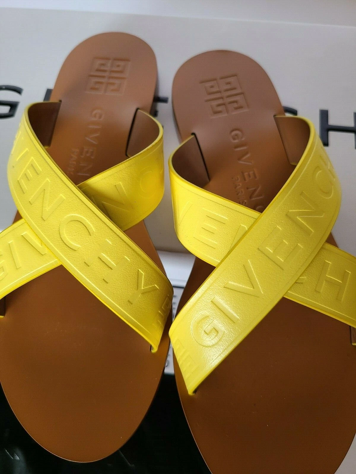 Givenchy — NEW Givenchy Crisscross Logo Flat Sandals Slides  Flats Yellow  Eur 40 / US 10