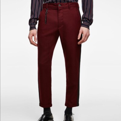 ZARA MAN Cropped Loose Fit Tux Jeans Burgundy Black Side Trim “Size 31”  NEW! | eBay