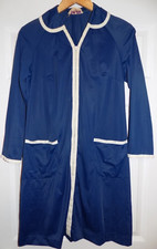 Vintage 70's Vanity Fair S royal blue white trim nylon house coat robe zipper