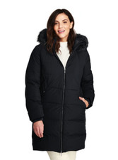Lands End Ladies Faux Fur Hooded And Lined Down Coat Black Size 20/22 Bnwt