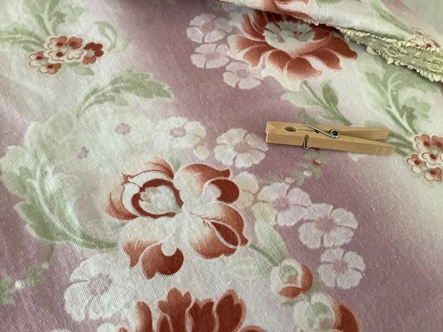 Faded Floral Antique French Cotton Curtain Panel W/ Trim Distressed - Picture 17 of 17