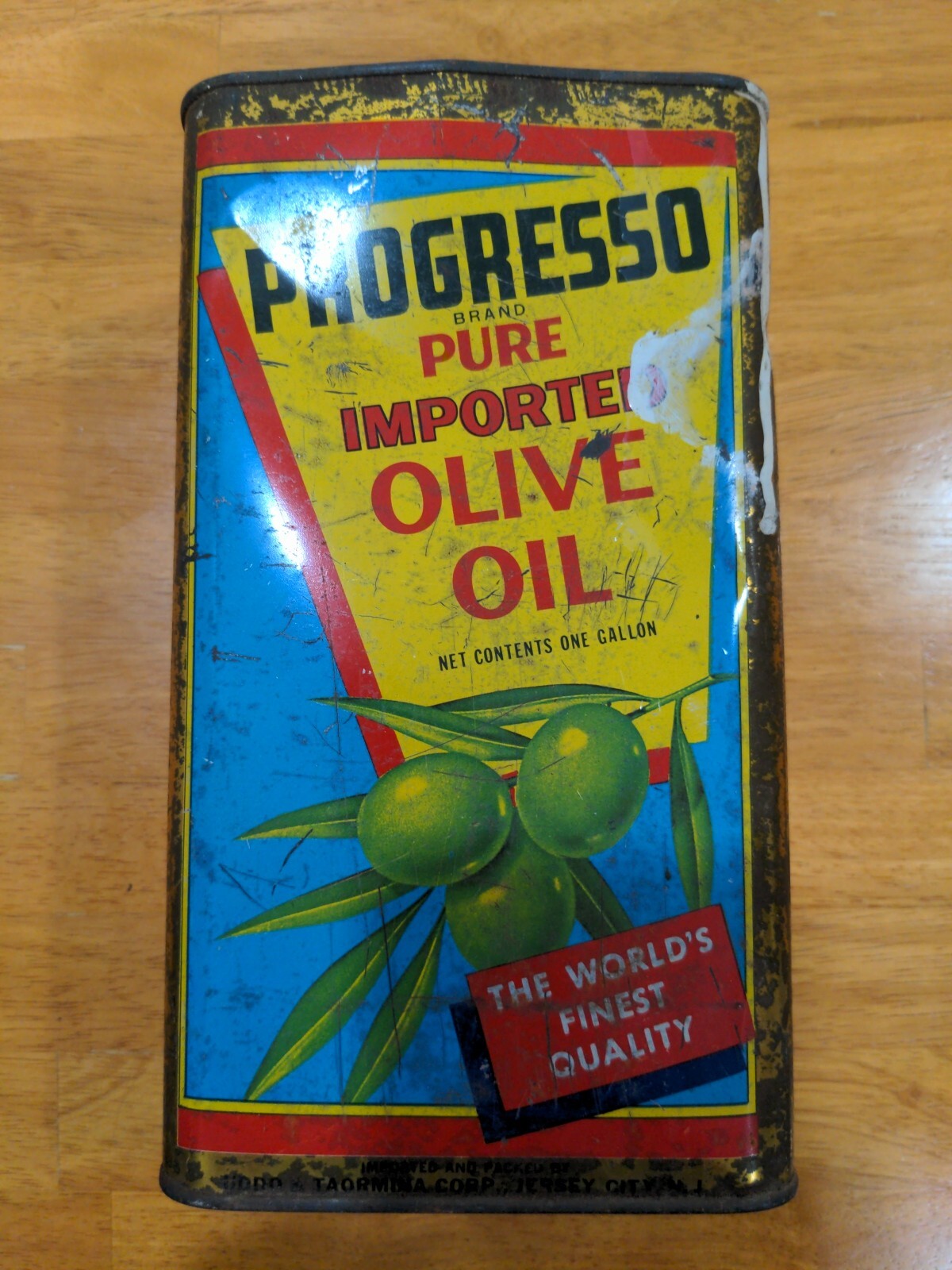 Vintage Progresso Marca Olive Oil 1 Gallon Tin Can Advertising (Empty