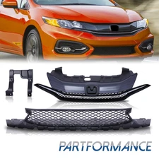 Front Upper Lower Bumpe  Grilles Textured Cover  For 2014 2015 Honda Civic Coupe
