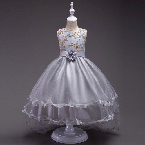 Mädchen Geburtstag Party Kleid ärmellos Pailletten Blumenmuster Spitze Hochzeitskleid - Bild 28 von 28