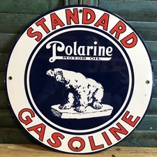 VINTAGE STANDARD POLARINE GASOLINE PORCELAIN GAS SERVICE PUMP PLATE SIGN