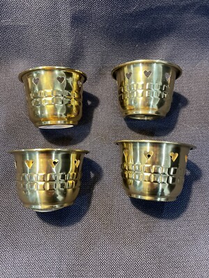 Lot of 4 Heart Pierced Brass Color Tea Light Candle Holder India (P3)