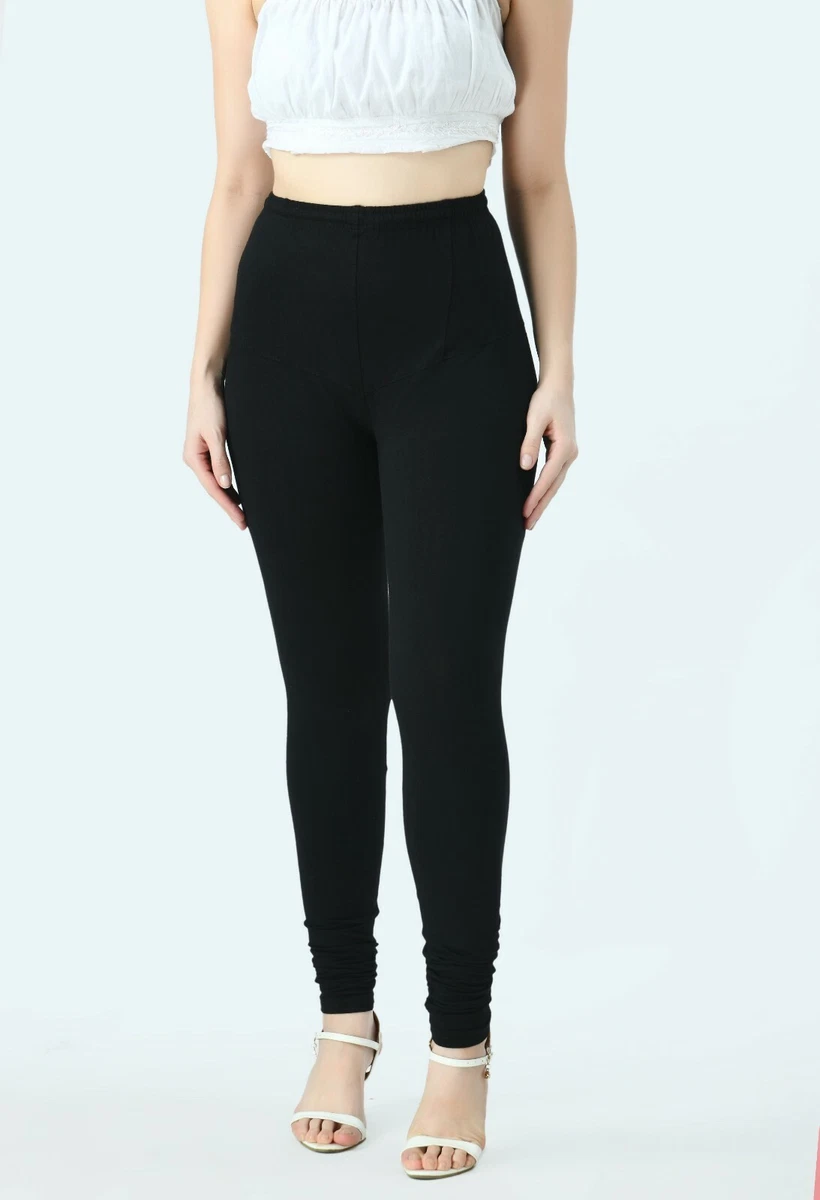 Indian Women Black High Quality Leggings Solid Churidar Free Size New Yoga  Pants