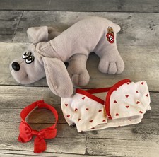Vintage 1985 Pound Puppies Gray 8" Newborn Red Bow W/ Red  White Heart Shirt