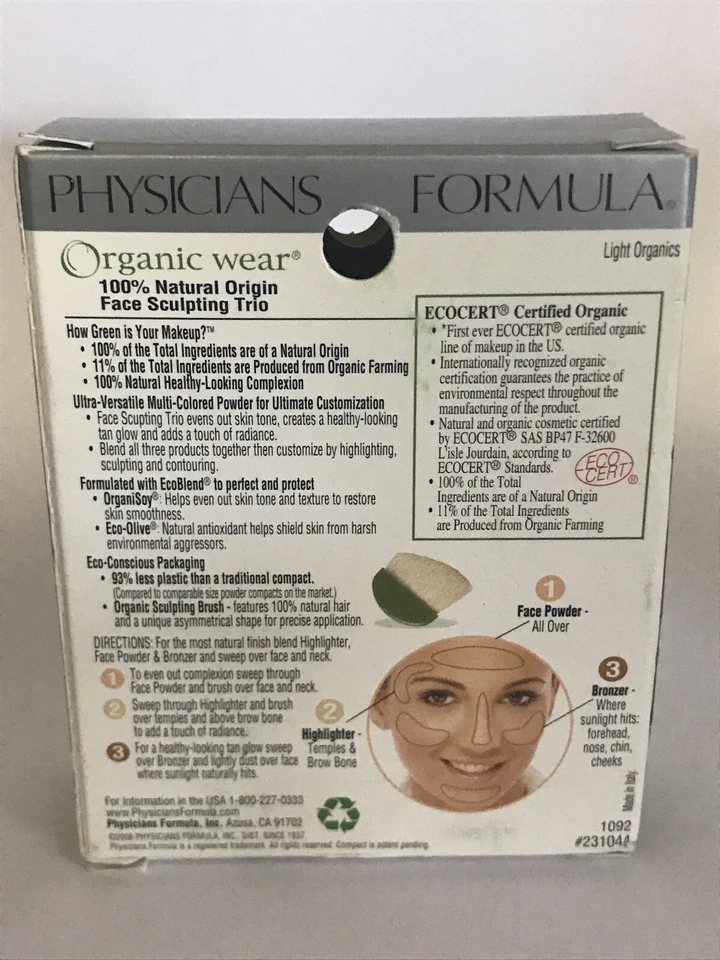 Physicians Formula Organic Wear Face Sculpting Trio, # 1092 Light Organics - Image 2 of 2