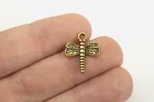 12 Dragonfly Bug Charms Antique Gold Tone Metal 19 x 15 mm US Seller 201