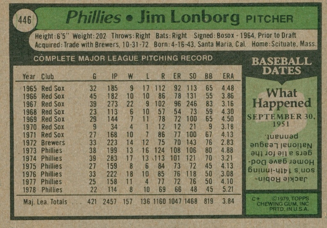 Jim Lonborg #446 Values - MAVIN