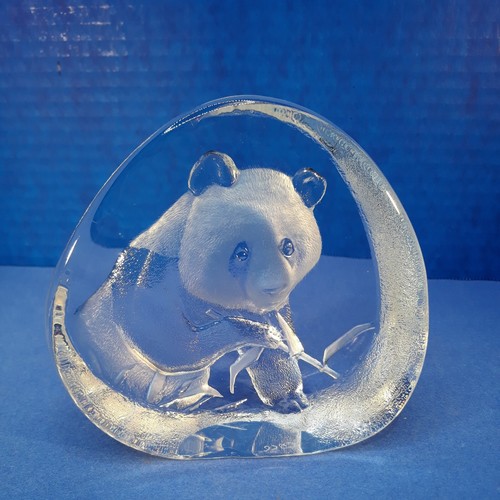 Mats Jonasson PANDA BEAR Large 5" Crystal Glass Sculpture Signed Numbered - 第 1/13 張圖片