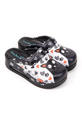 TERLIK SABO Air ST367 Max Leder Damen Clogs Hausschuhe Sabot Schuhe, Black Cat