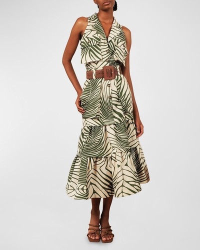 Andres Otalora Manaos Sleeveless Printed Dress Women's 0 Green Button Front - Picture 2 of 17