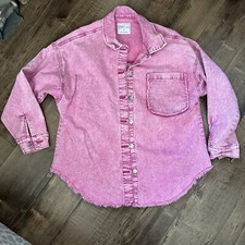 Celebrity Pink Women’s Denim Shirt Jacket Frey Hem Pocket Xl Acid Washed Pink