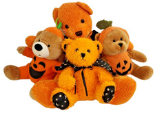 4 Vtg Halloween Plush Bears Orange Pumpkin Stuffed Animals Whimsical Collection