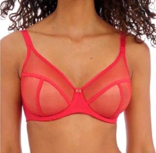 FREYA AA400921CRD SNAPSHOT SHEER BRA CHILI RED SIZE 32DDD NWOT
