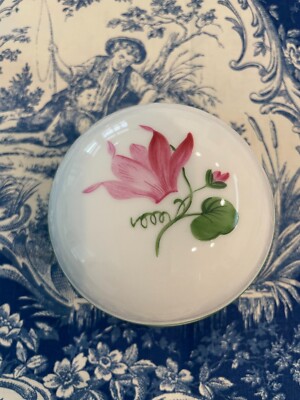 Augarten Austria Box Trinket w/Cover Dose Pink Flowers HP Vienna Vintage