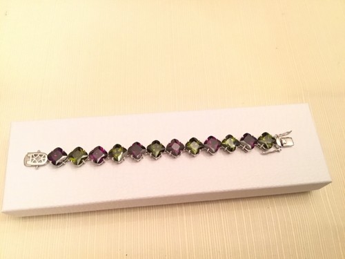Bracciale da tennis argento sterling quarzo viola e verde 6,5"" firmato designer jjj - Foto 2 di 7