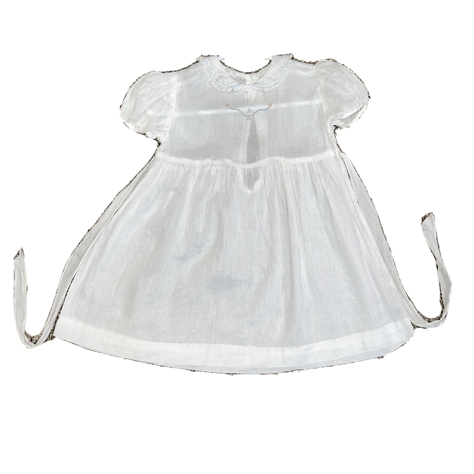 Vintage May Belle Frock 69 Mo Sheer White Dress With Embroidery And