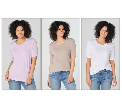 Denim & Co. Essentials AnyWear Jersey Tops S/3-Putty/Orchid/White-1X-NEW-A378932